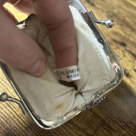 Sequin Metal Cigarette Snap Case Holder Cosmetic Bag Soft Mesh Silver Color READ - Picture 2 of 12